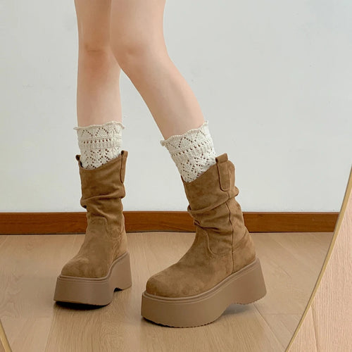 Chunky Platform Thick Sole Woman Ankle Boots Design Round Toe Slip On Shoes  2025 Autumn Winter Short Botas Para Mujer