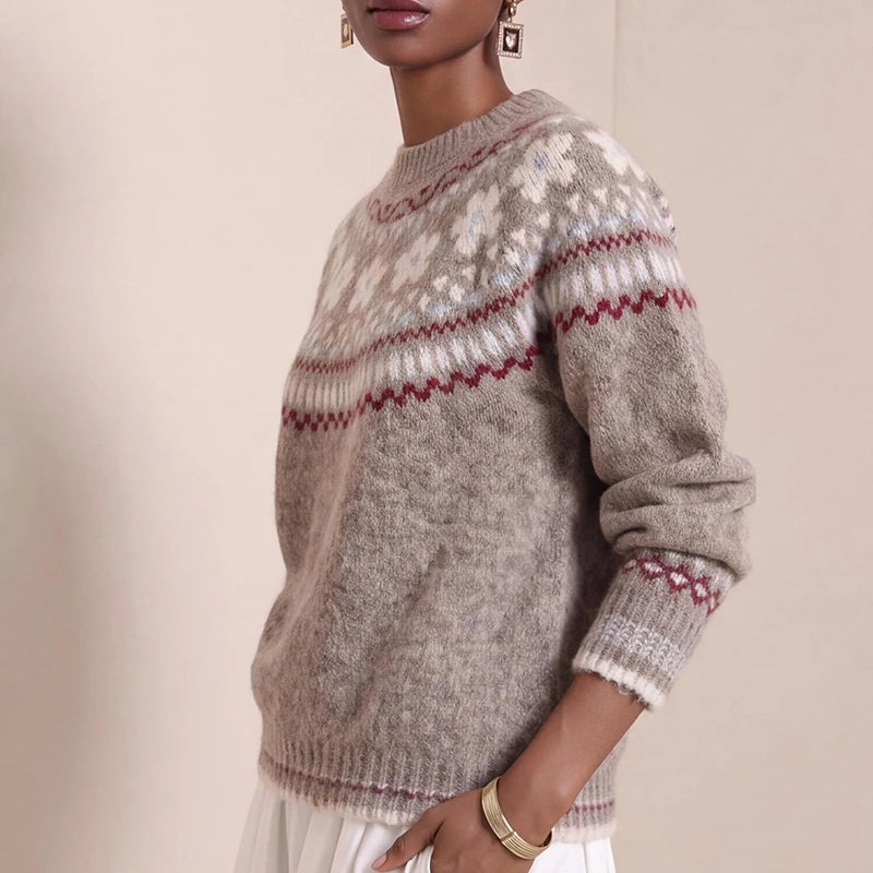 2026 Fashion Christmas Sweaters Female O Neck Jacquard Loose Knitted Sweater Autumn Winter Soft Warm Long Sleeved Sweater Top