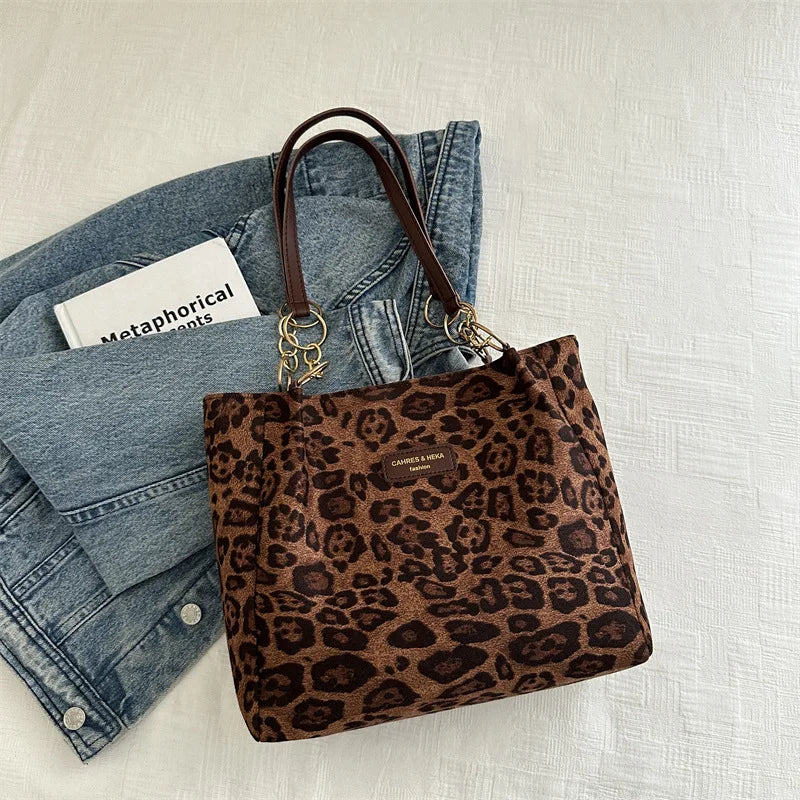 Vintage Leopard Print Handbag Stylish Brown PU Tote Shoulder Bag, Perfect for Women Shopping, Commuting, Office, College, Travel