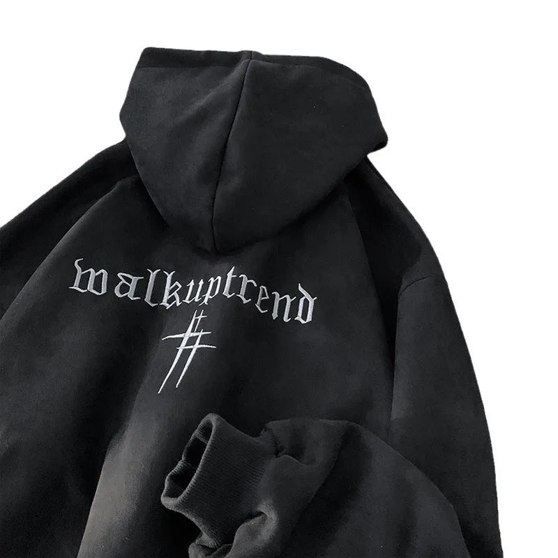 Heavyweight Suede Hoodie Men's Autumn Winter Fashion Brand Handsome American Oversize Loose Fit Coat Polyester Fiber Long Sleeve